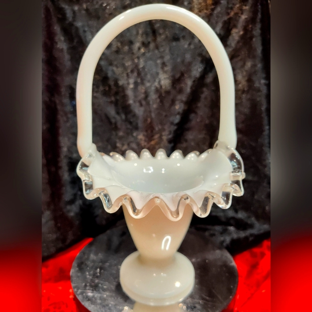 Fenton White Milk Glass With Ruffled Edge Basket